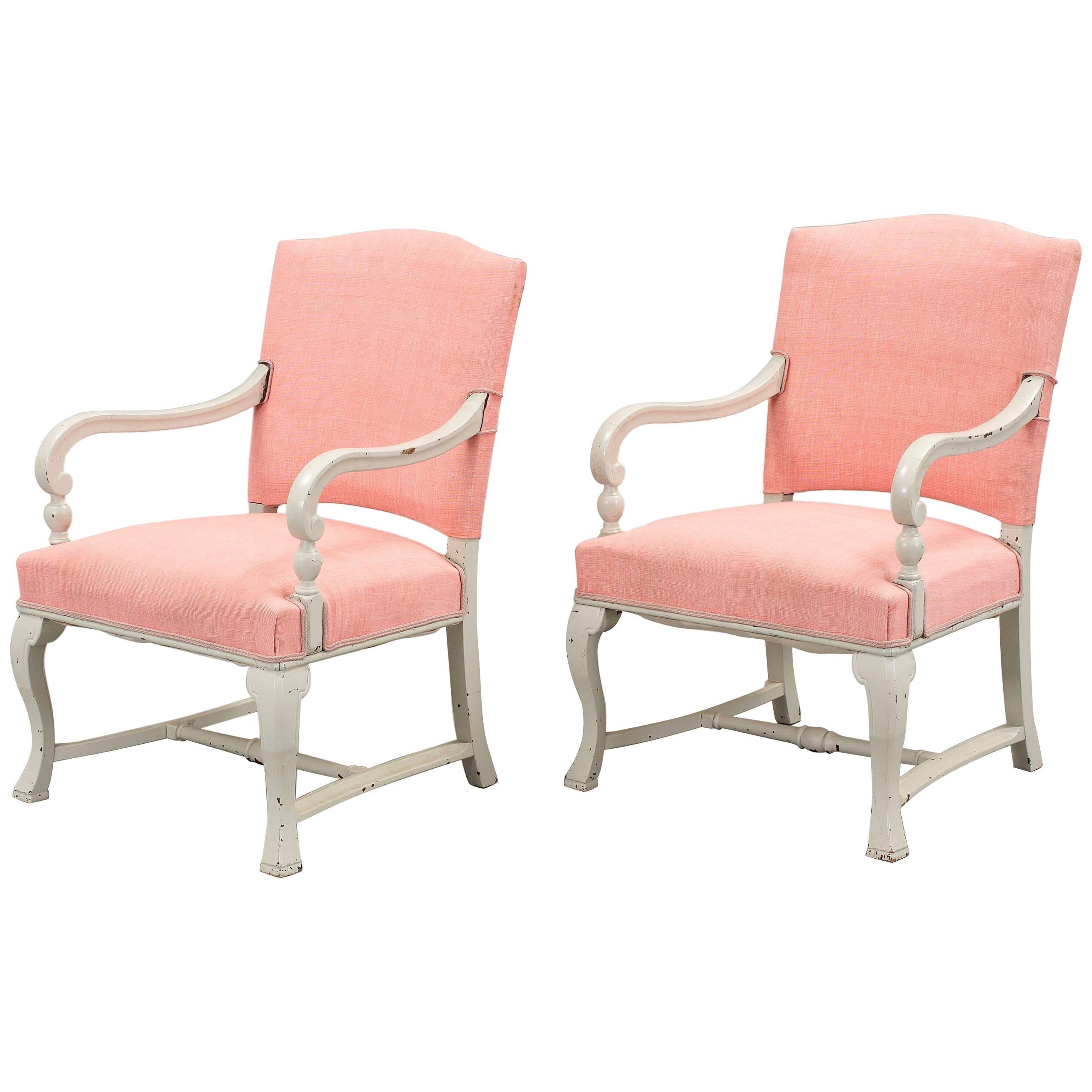 Pair of White Armchairs For Sale