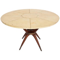 Mexican Modernist Dining Table in Goatskin Mahogany and Brass 5