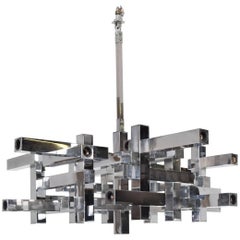 Mid-Century Modern Italian Chrome Metric Chandelier by Sciolari