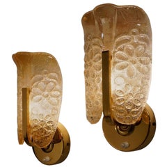 Retro Orrefors Wall Lights, Brass and Glass by Carl Fagerlund, circa 1960s, Swedish