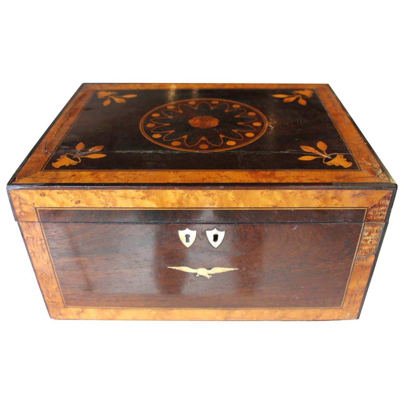 Antique American Inlaid Rosewood Jewel Sewing Box For Sale at 1stDibs