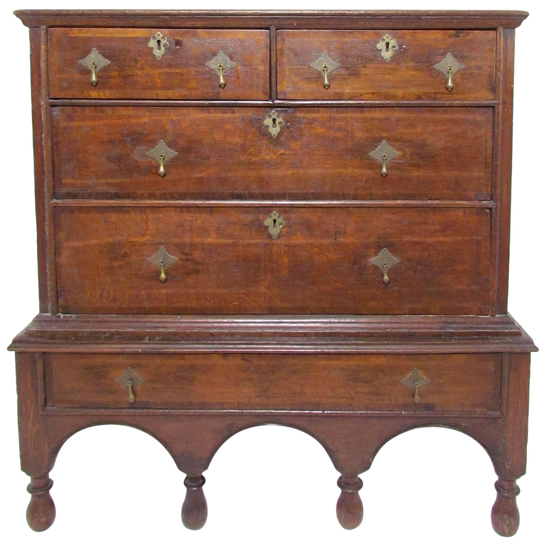 William and Mary Oak and Walnut Chest on Stand
