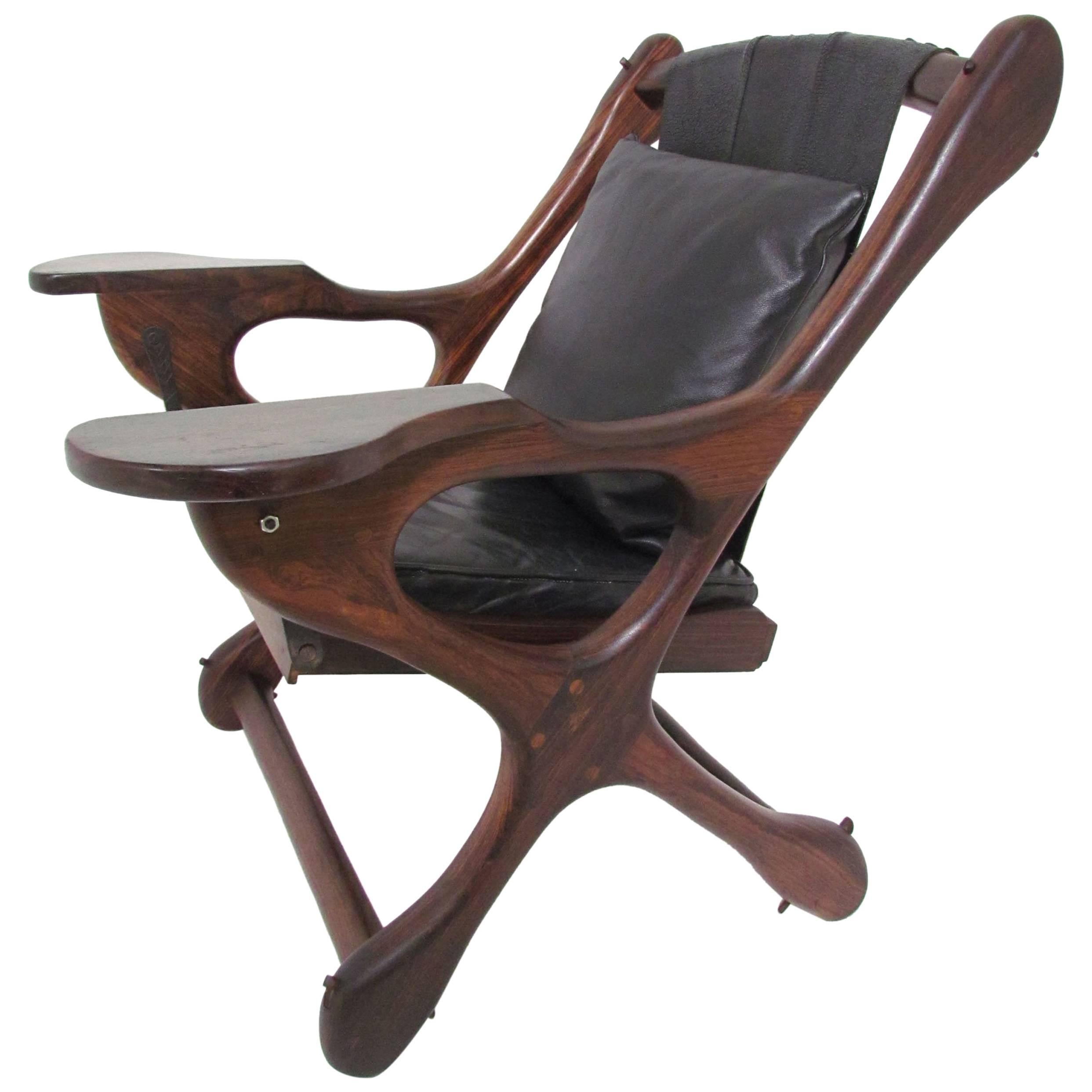 Don Shoemaker "Swinger" Sling Leather and Rosewood Lounge Chair