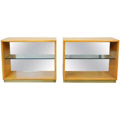 Pair of Milo Baughman for Thayer Coggin Burl, Mirror and Brass Occasional Tables