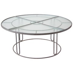 Walter Lamb Bronze Round Dining Table with Hammered Glass Top