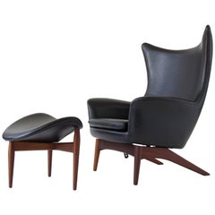 H.W. Fauteuil inclinable Klein en cuir avec repose-pieds