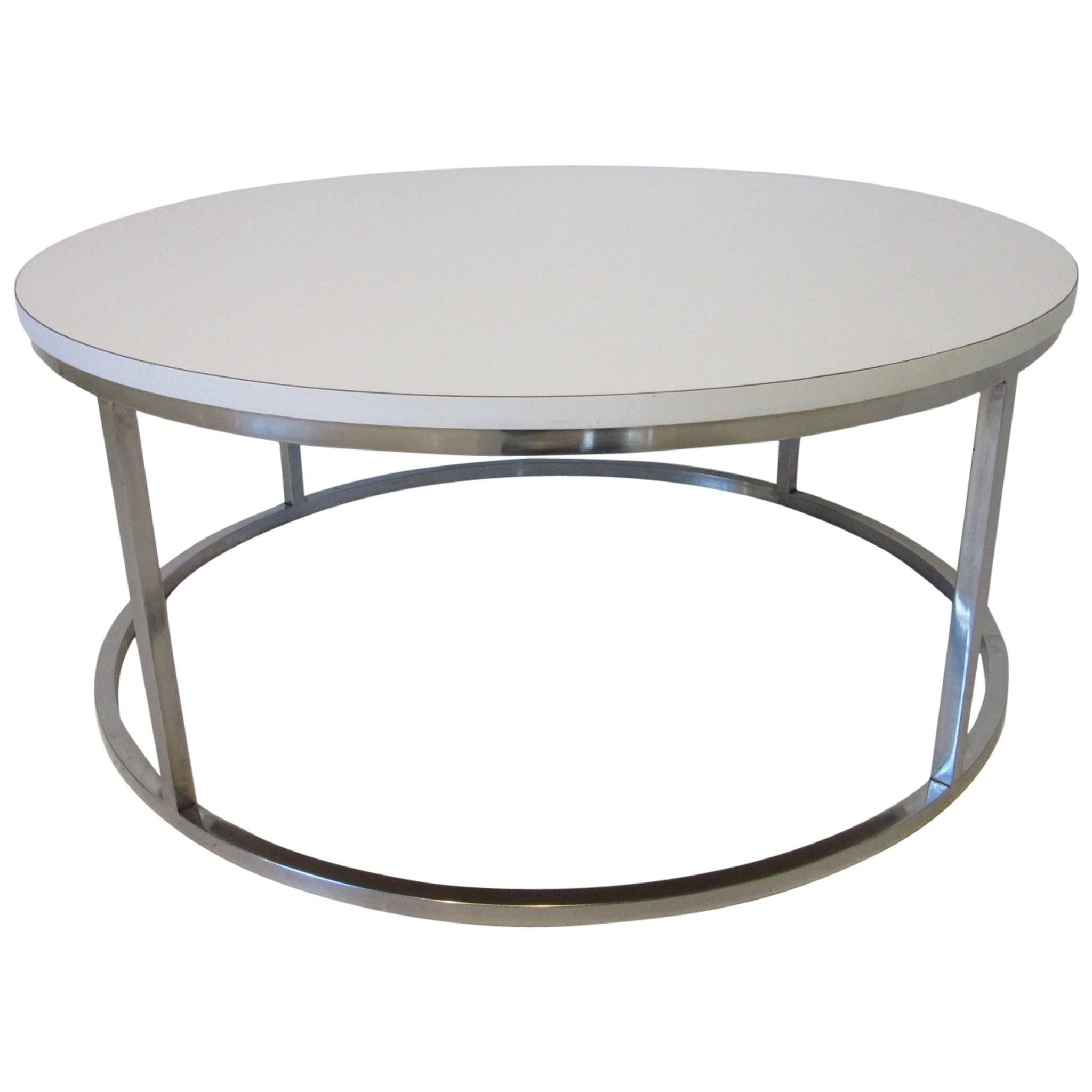 Milo Baughman Styled Round Chrome Coffee Table