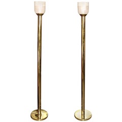 Pair of Brass Koch & Lowy Touch Glow Lamps with Mazzega Glass Shades