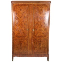 French Marquetry Inlaid Walnut Two-Door Armoire with Ormolu Mounts