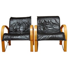 Pair of Mid-Century Danish Bentwood and Leather Armchairs