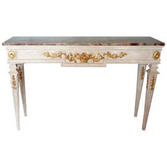 Louis XVI Style Pained Console Table with Gilt Hand-Carved Details, Marble Top 9