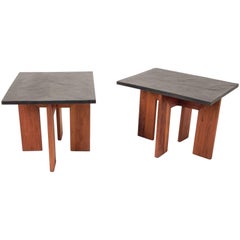 Mid-Century Adrian Pearsall Black Slate and Walnut Side Tables