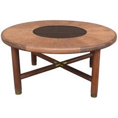 Mid-Century Danish Rosewood Coffee Table with Smoke Glass Inset and Brass