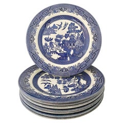 English Blue Willow Dinner Plates S/8 by, Johnson Brothers