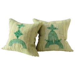 Vintage Grand Boubou Textile Pillow in Greens, Arches