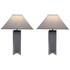 Vintage Pair of Polished Aluminium Table Lamps by Paul Mayen for Habitat