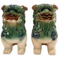 Pair of Chinese Polychrome Ceramic Glaze Foo Dogs