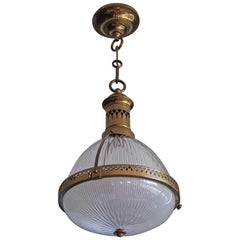 Large American Arts & Crafts Holophane Marked Brass and Glass Pendant circa 1910 9