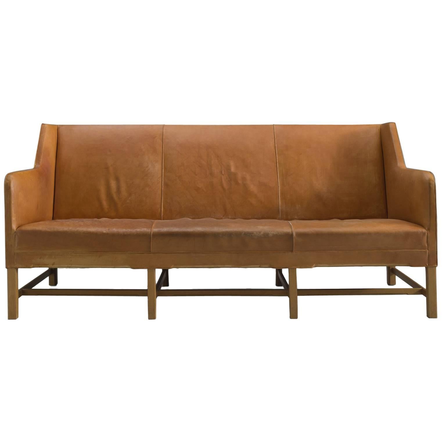 Kaare Klint Sofa in Oak and Original Cognac Leather