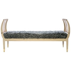 Contemporary Handcrafted American Design Wood Bench with Leather Straps