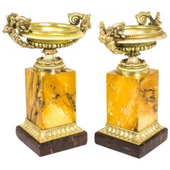 Used Pair of Regency Bronze and Sienna Marble Campana Urns, circa 1815