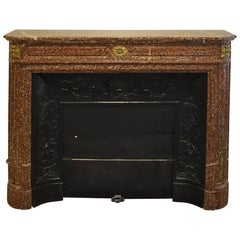 Antique Louis XVI Style Fireplace Mantel in Griotte Marble and Gilt Bronze