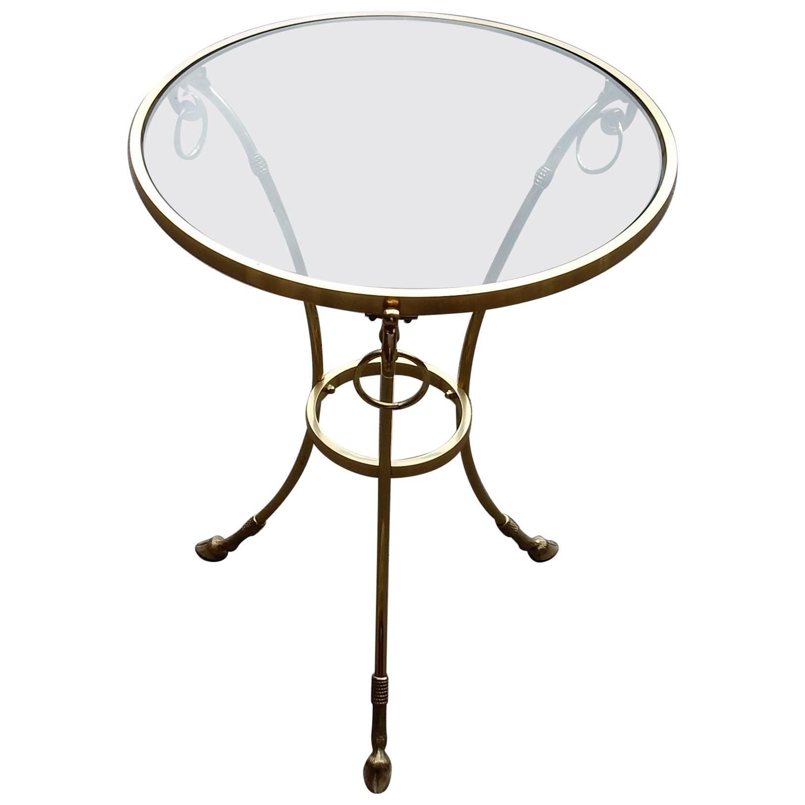 1970-1980 Pedestal Table in Gilt Bronze with Top in Glass Style Maison Charles
