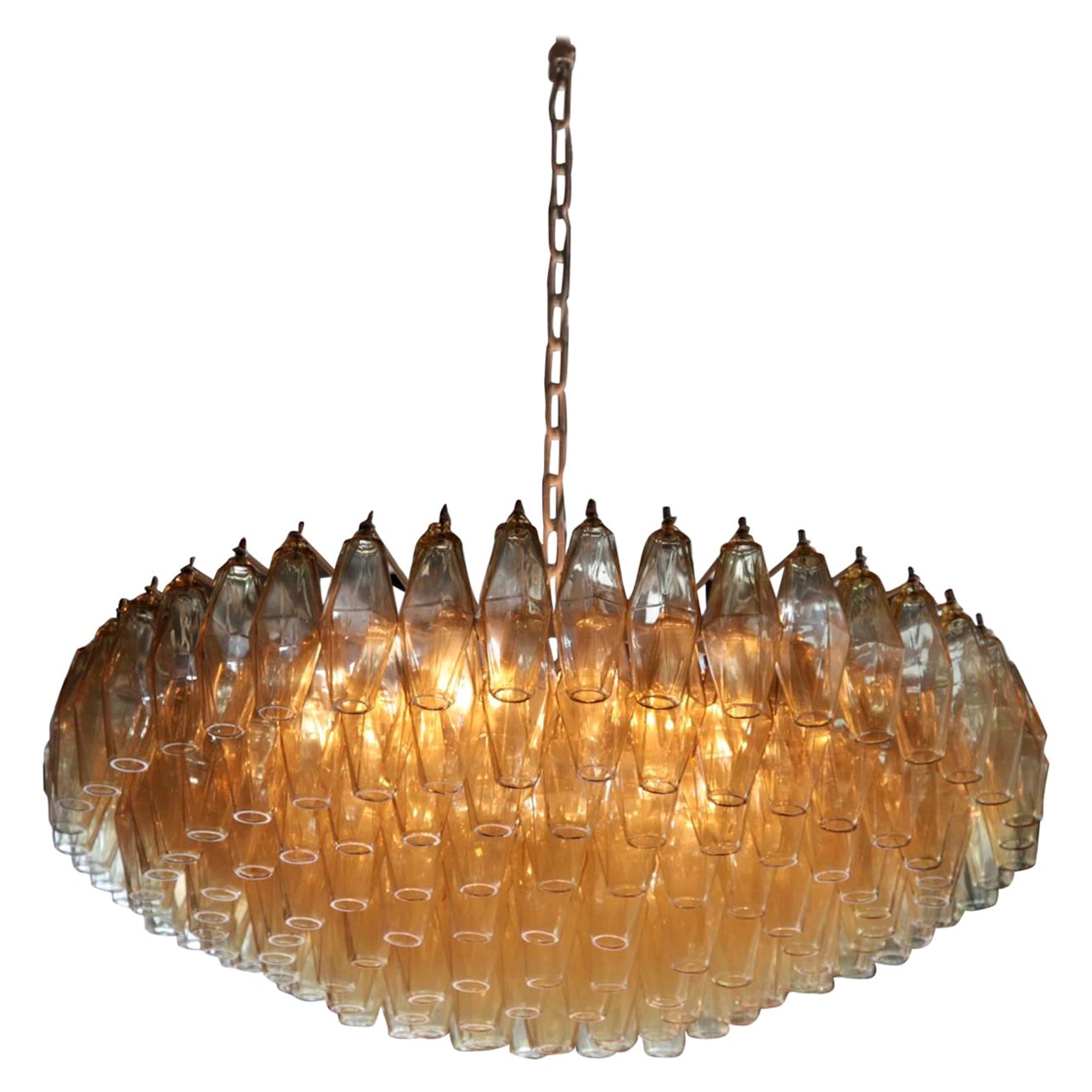 Very Huge Amber Polyhedral Murano Glass Chandelier in the Manner of Venini