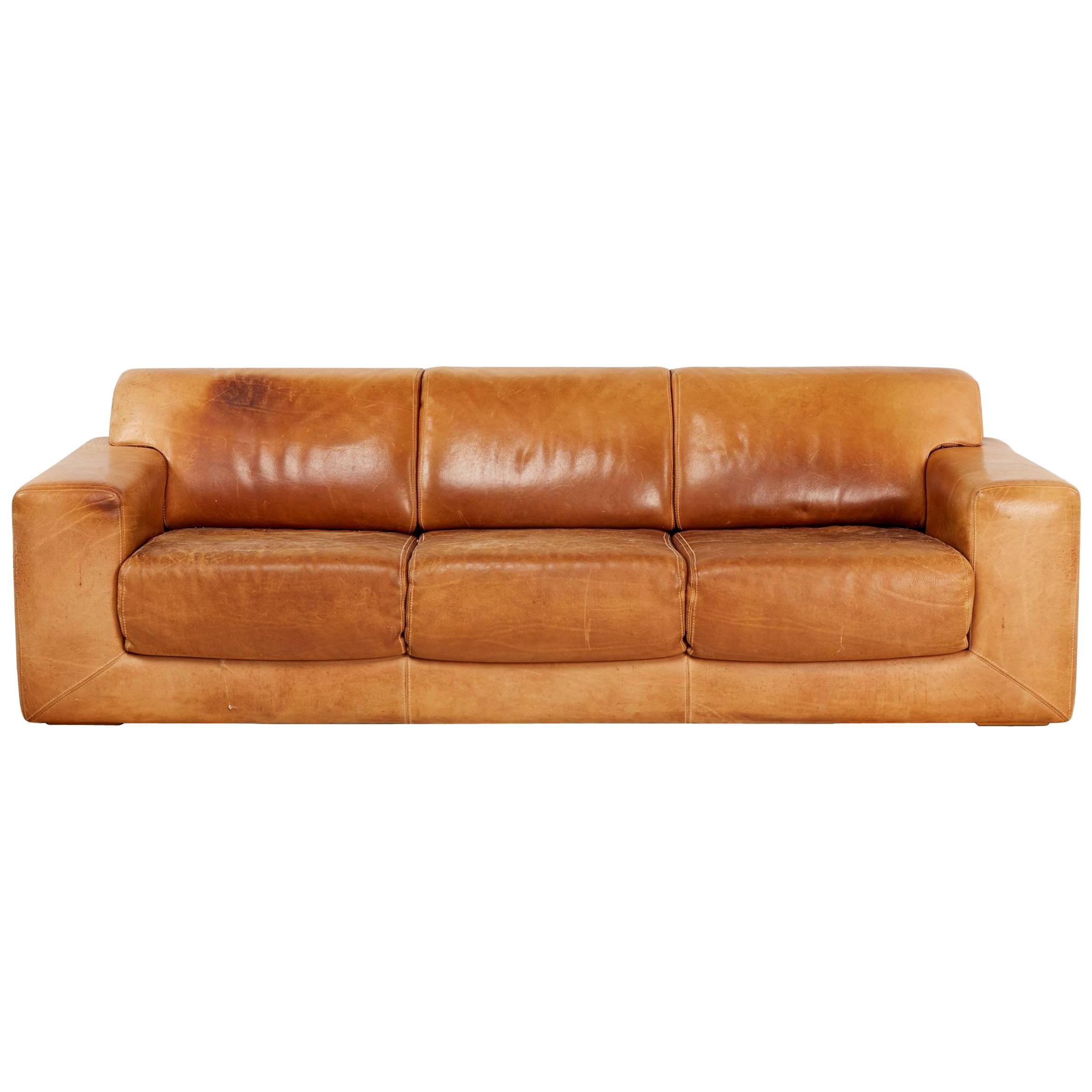 Scandinavian Sofa by Swedish DUX, Three-Seat in Brown Oxhide Leather