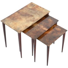Extraordinary Set of Three Nesting Tables by Aldo Tura 3