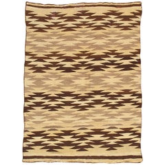 Vintage Navajo Carpet, Handmade Rug, Brown, Blue, Beige, Taupe Soft Red Color