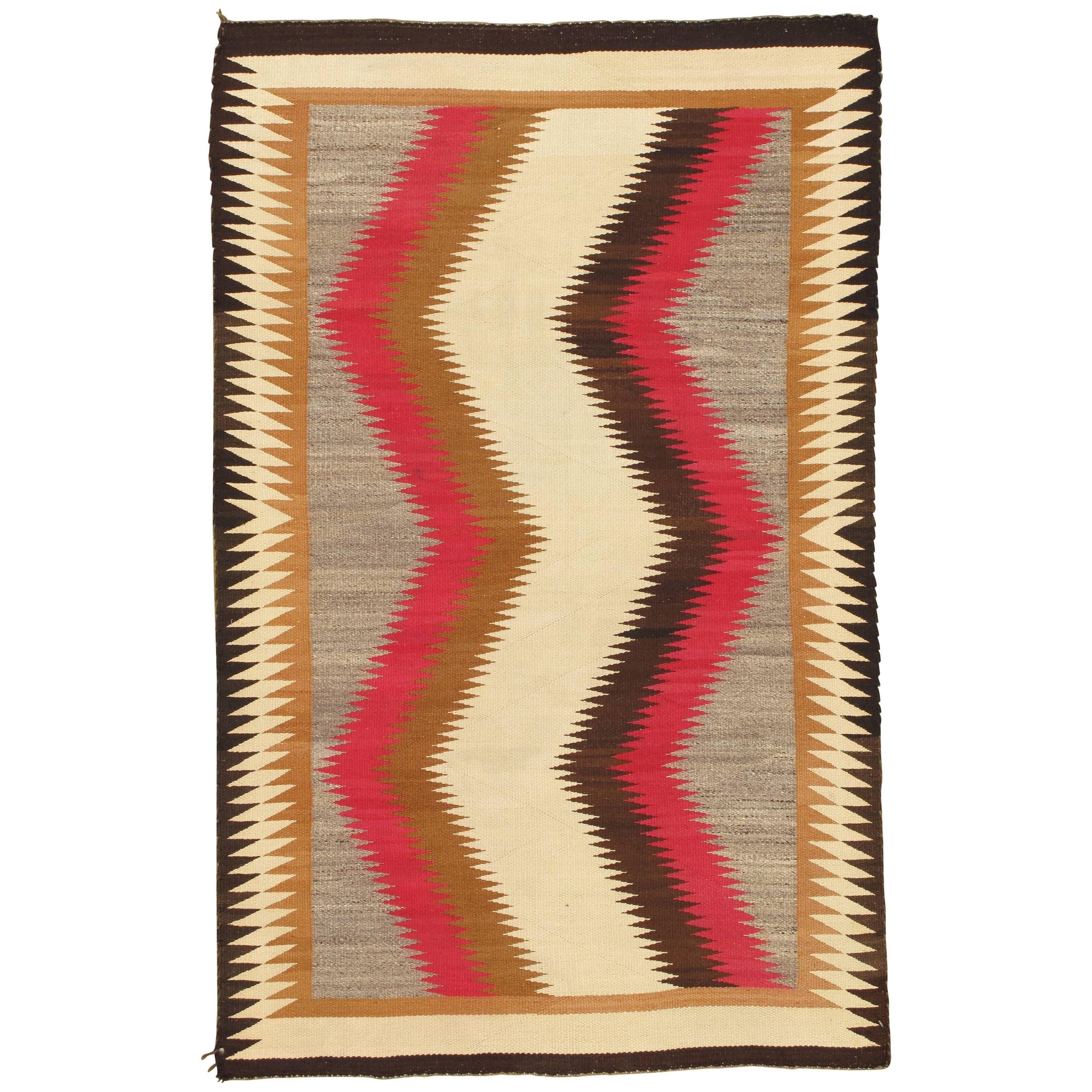 Vintage Navajo Rug, Handmade Kilim Rug, Brown, Red, Beige, Tan, Storm Pattern