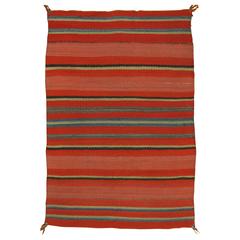 Vintage Navajo Blanket, Handmade Rug, Green, Blue, Beige, Taupe Soft Red Color