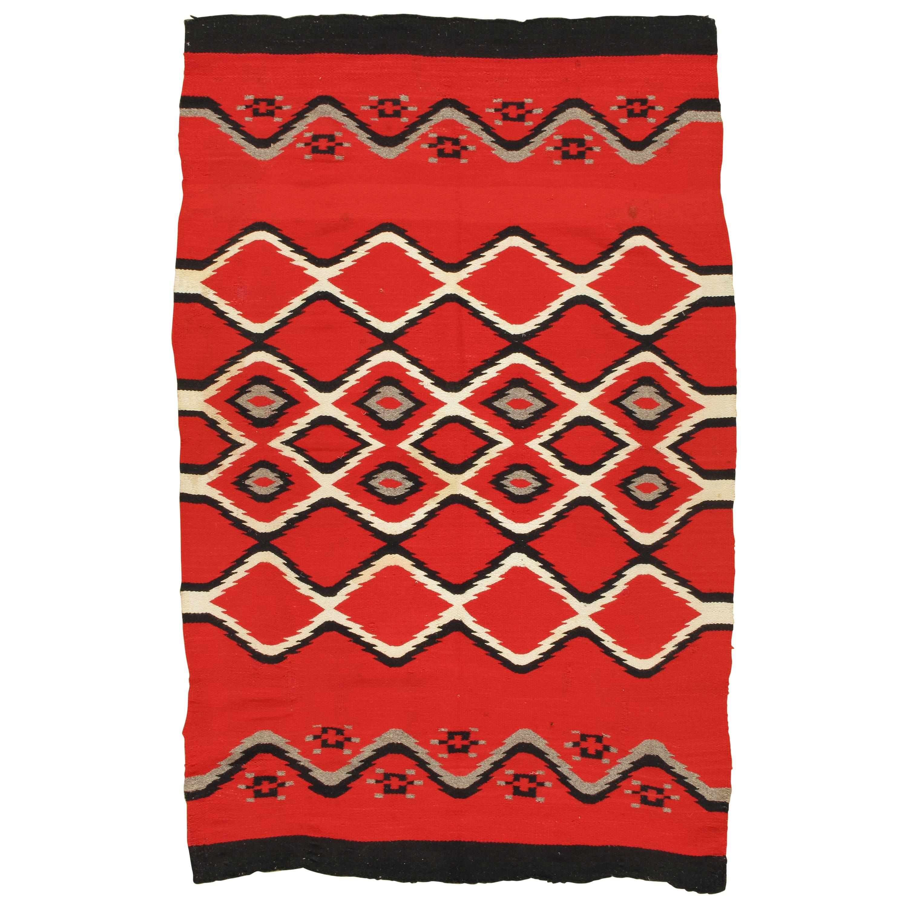 Antique Navajo Blanket "Bird Eye" Design Oriental Rug, Fine German town wool Red