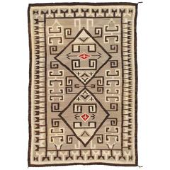 Antique Fine Navajo Rug, Oriental Rug, Handmade Wool Rug, Taupe, Gray, Red Brown