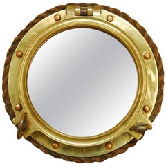 British Royal Navy Solid Brass Ships Porthole Rope Mirror