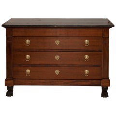 Empire Period Mahogany Commode with Ebonized Paw Feet and Black Fossil Marble