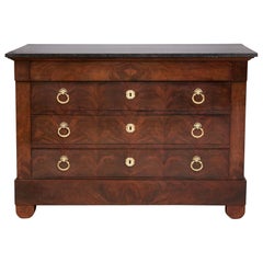 Early 19th Century Restauration Period Flame Mahogany Commode with Ormolu Handle