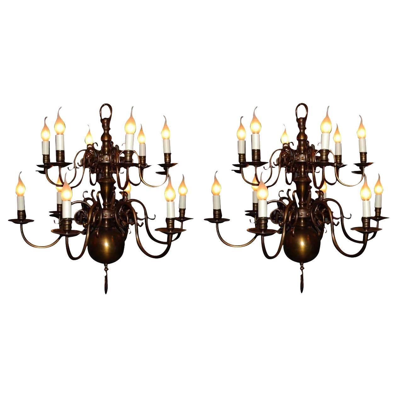 Pair of 20th Century Brass Chandeliers