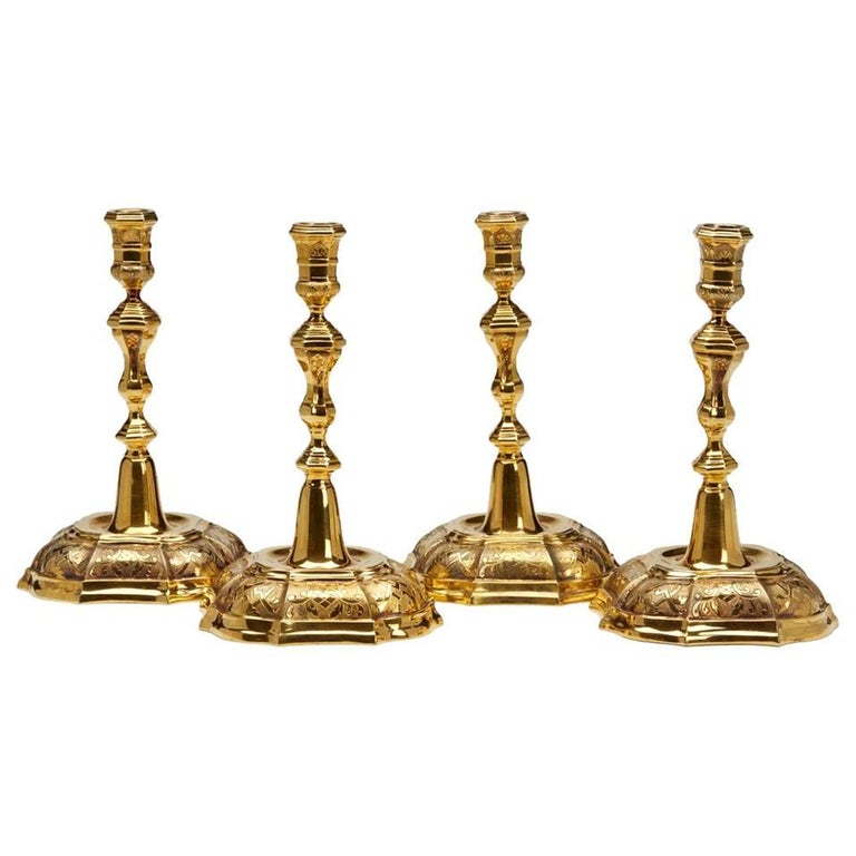 Tiffany and Co Four Danish Gilt Silver Candlesticks at 1stDibs