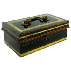 Edwardian Jappaned Metal & Brass Cash Box by Chubb & Sons