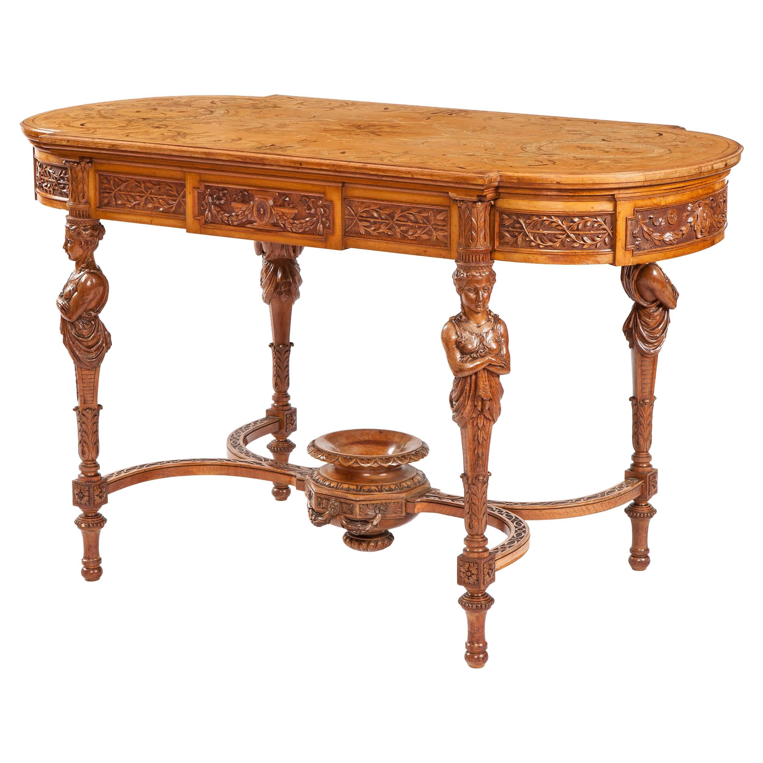 Table centrale anglaise en bois de citronnier et marqueterie de James Plucknett de Warwick en vente