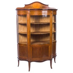 Used Early 20th Century Edwardian Serpentine Glazed Inlaid Mahogany Display Cabinet