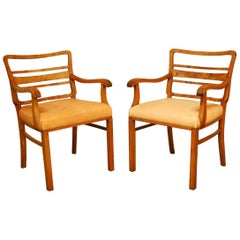 Pair of Mid-Century Mahogany and Leather Library Chairs