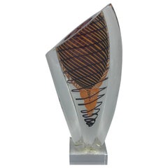 1970s Handblown Orange and Purple Cyclone Art Glass Vase