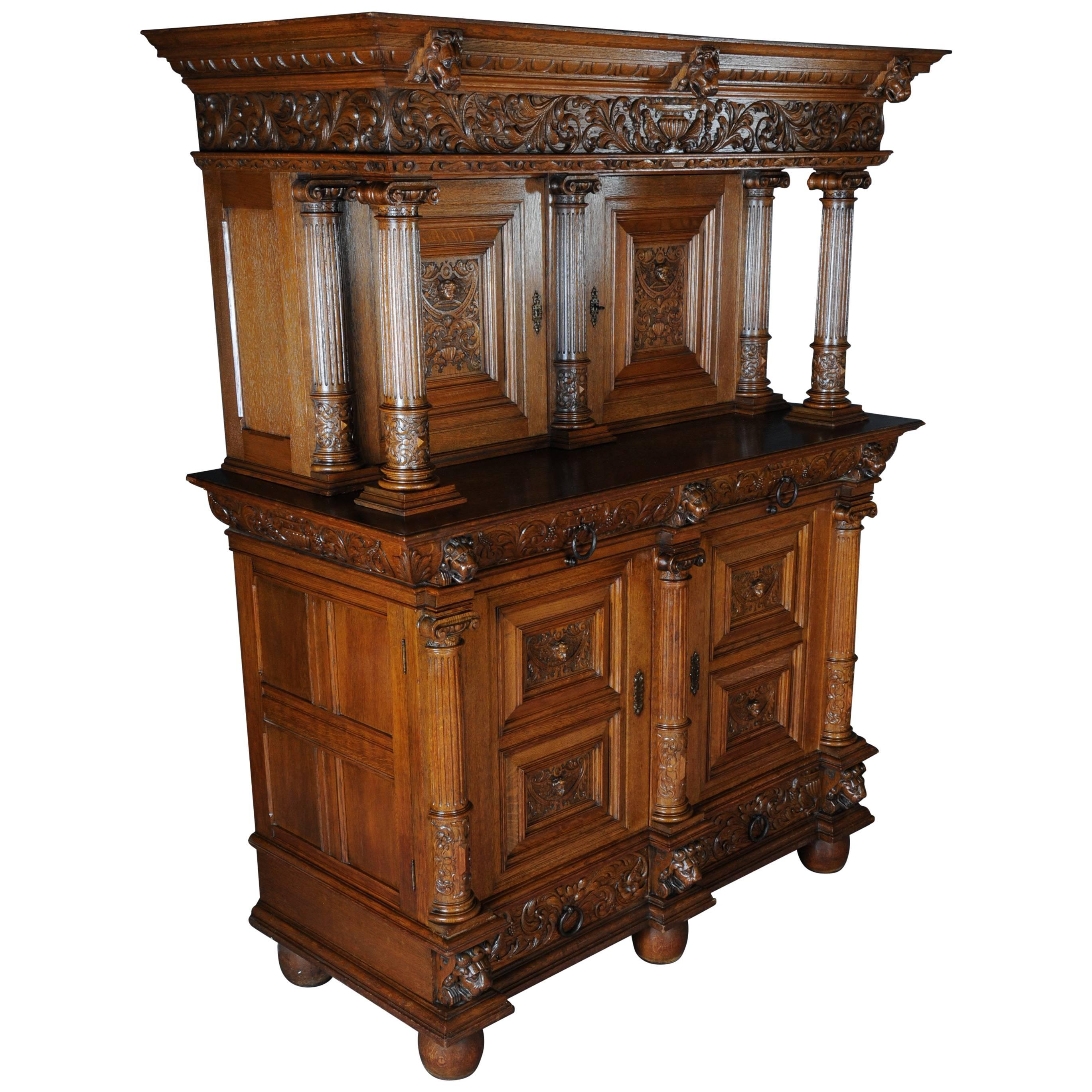 19th Century Neo Renaissance Cabinet Buffet, Solid Oak For Sale