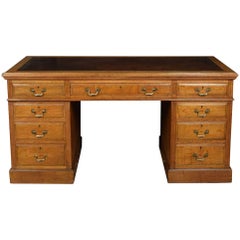 Antique Oak Twin Pedestal Desk by Maple & Co