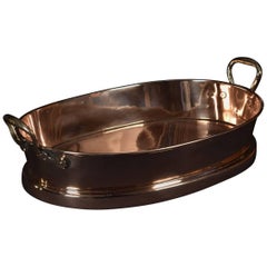 Antique Large Heavy Copper Oval Baking Dish, Saute Pan or Paella Dish