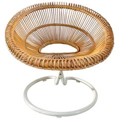 Rare Rattan Lounge Chair on Swivel Base, Attributed Janine Abraham, France 2