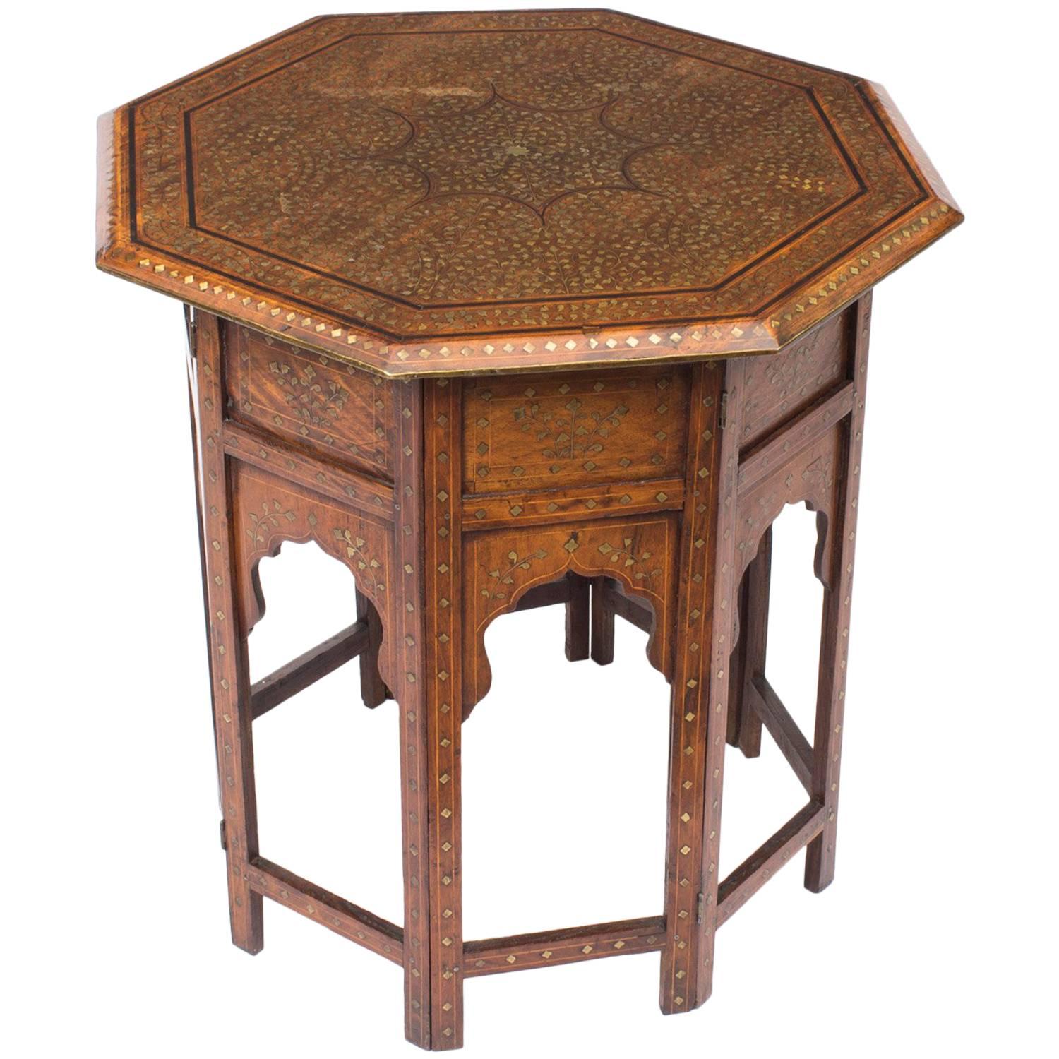 Antique Anglo-Indian Brass Inlaid Hardwood Occasional Coffee Table